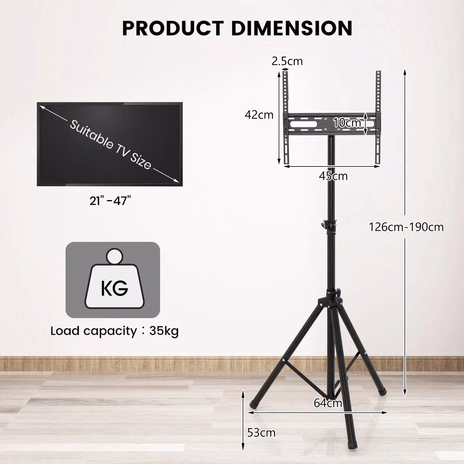 Costway Tripod TV Stand with 5-Position Height Adjustment and Swivel Function in Black – 2