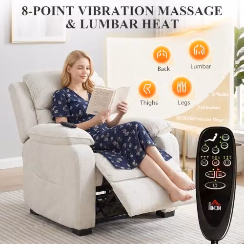 HOMCOM White Velvet Power Recliner Armchair with Massage and Heat Function – 3
