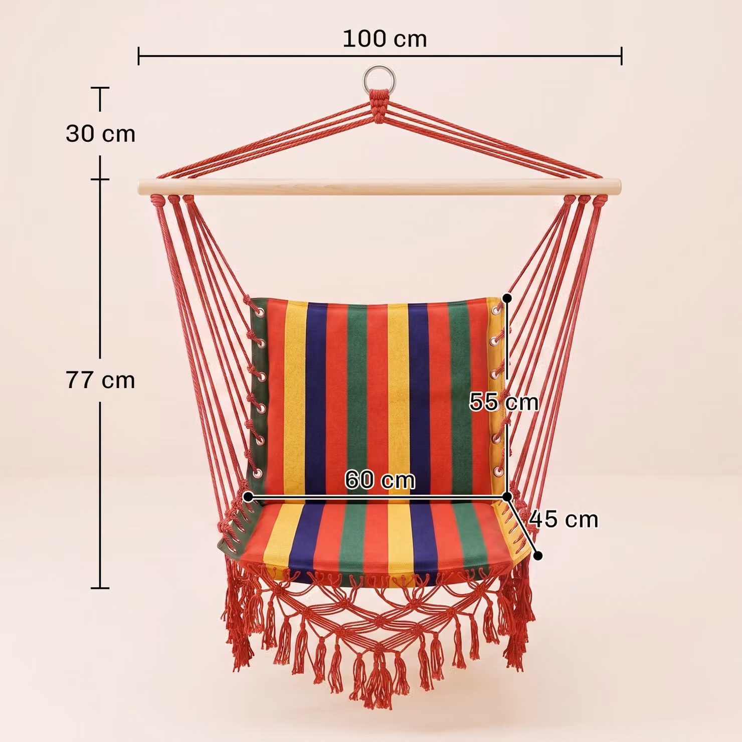 Outsunny Multicolour Striped Boho Fabric Hammock Chair Swing for Indoor and Outdoor Use – 3