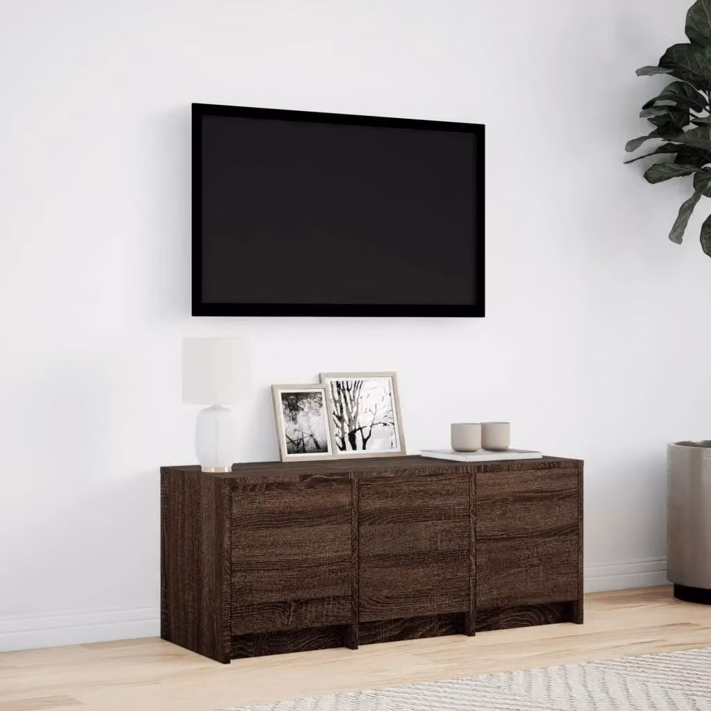 Berkfield Home Modern TV Cabinet with LED in Brown Oak, W/D/H: 97 x 34 x 40 cm – 4