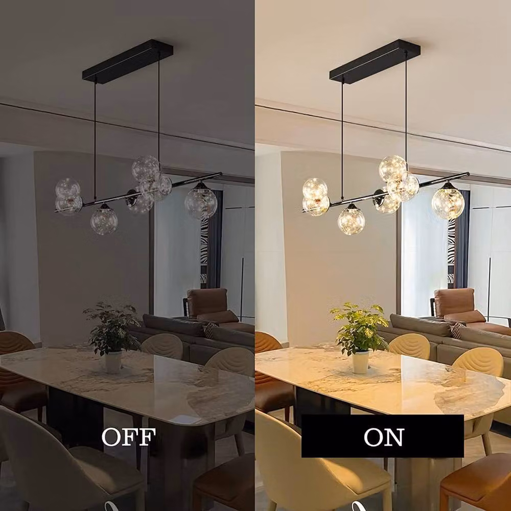 Garwarm 7 Dimmable LED Linear Pendant Light with Transparent Glass and Black Metal Finish, Height Adjustable – 3