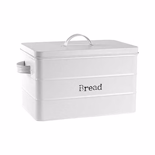 Harbour Housewares Metal Bread Bin in White with Airtight Lid – 1