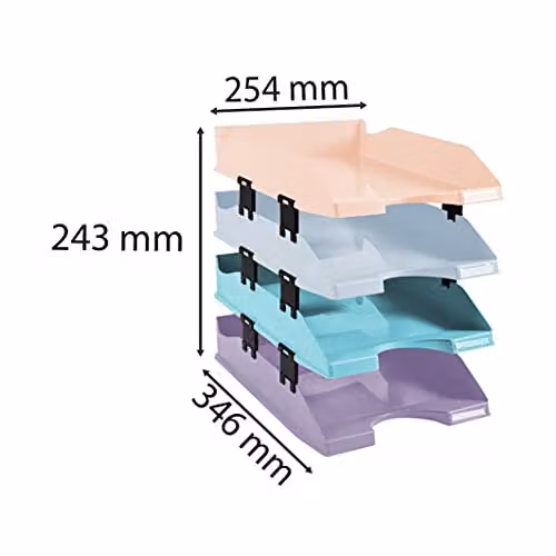 Exacompta Combo Midi Set of 4 A4 Plastic Letter Trays in Multicolour Pastel Glossy Finish