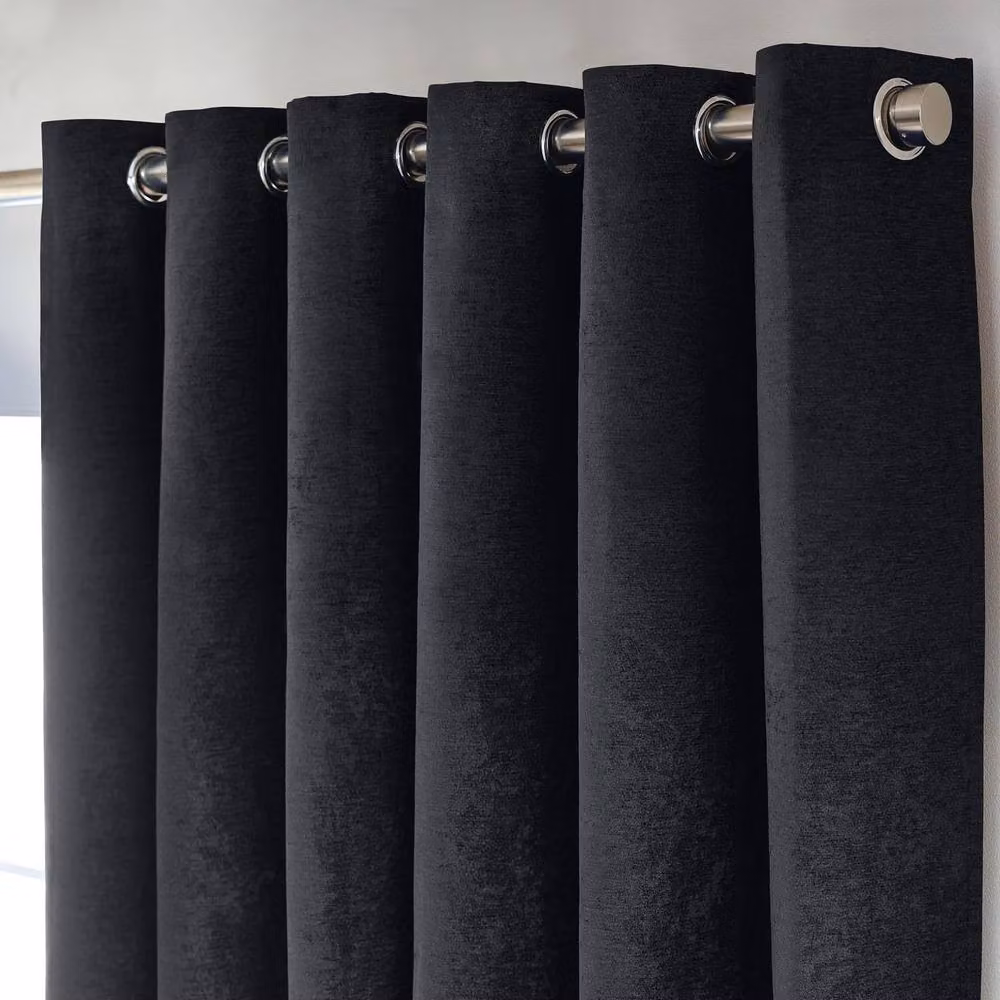 Luxor Living Black Chenille Blackout Eyelet Curtains, Thermal Insulating Pair, Width: 229 cm, Drop: 183 cm – 2