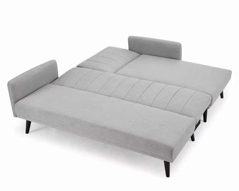 Home Detail Clinton L-Shaped Fabric Sofa Bed with Ribbed Detail, Chaise Section and Black Legs in Light Grey, 140 x 200 cm
