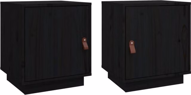 Berkfield Home Set of 2 Black Solid Wood Pine Bedside Cabinets W/D/H: 40 x 34 x 45 cm