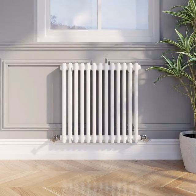 Temprazo Steel Double Bar Column Radiator in White, H: 60.5 cm, W: 30 cm, D: 7 cm
