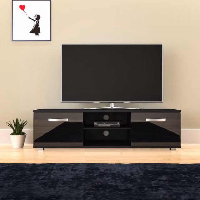 Vida Designs Cosmo Modern Glossy 2 Door TV Unit in Black, Width: 140 cm