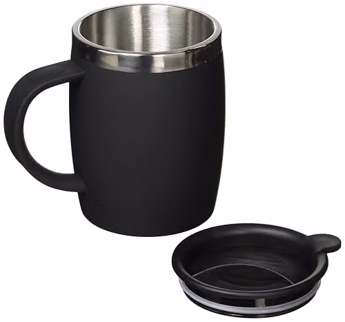 Thermos ThermoCafé 105102 Desk Mug in Black, Stainless Steel and Plastic with Lid, W/D/H: 14 x 9 x 12 cm