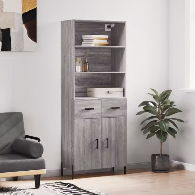 Berkfield Home Grey Sonoma Highboard in Engineered Wood, W: 69.5 cm, D: 34 cm, H: 180 cm