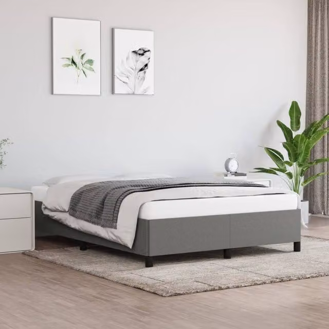 Berkfield Home Upholstered Fabric Bed Frame, Grey, W: 135 cm, L: 190 cm