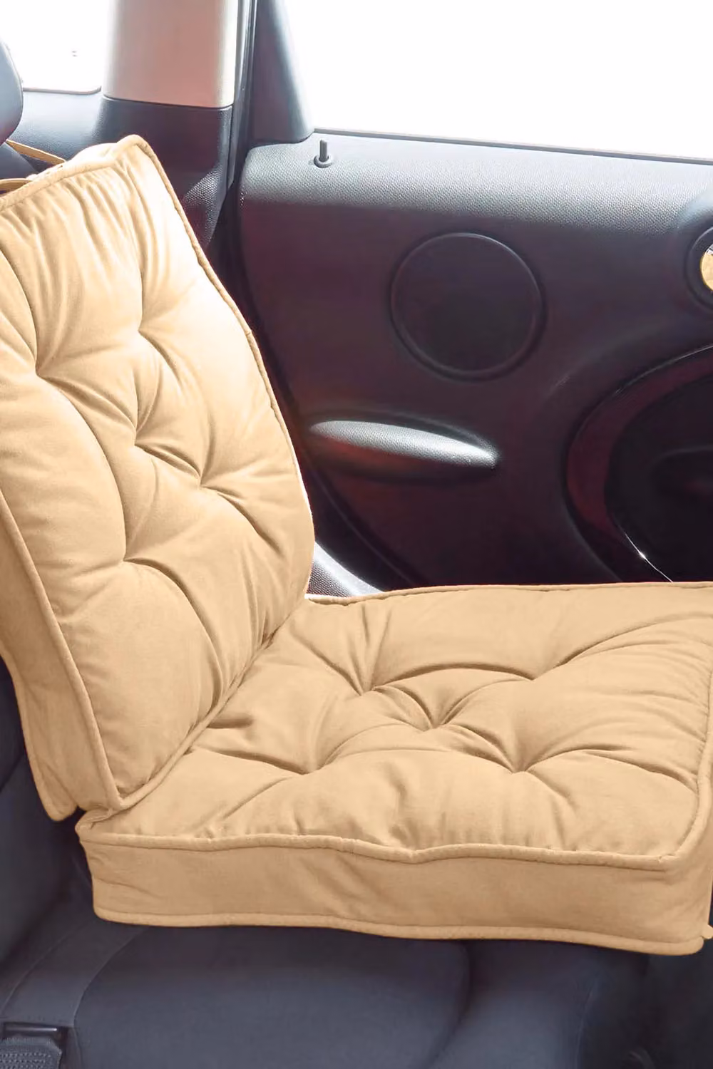 Homescapes Beige Cotton Travel Booster Cushion, Firm Square Seat Pad and Backrest, W/D/H: 50 x 50 x 10 cm – 2