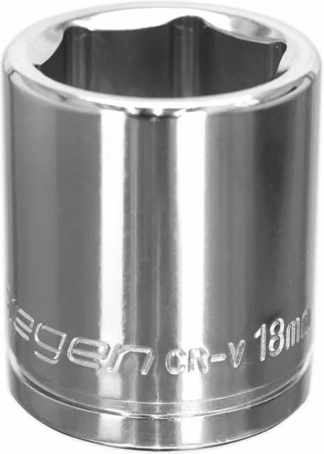 Loops 18mm Chrome Plated Drive Socket, 3/8 inch Square Drive, High Grade Carbon Steel, Silver