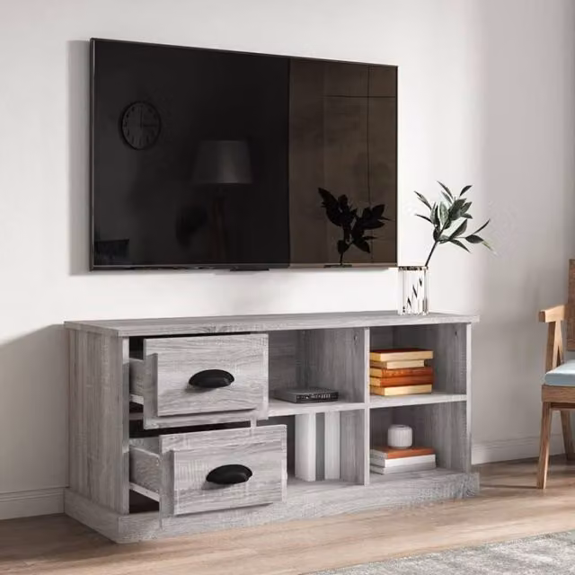 Berkfield Home Modern Grey Sonoma TV Cabinet in Matt Engineered Wood W/D/H: 102 x 35.5 x 47.5 cm – 1