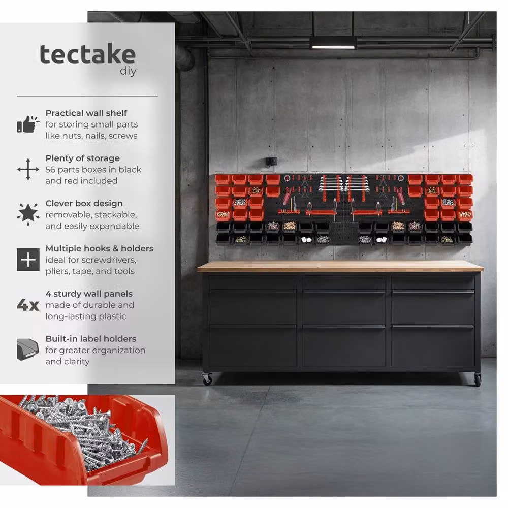 tectake Small Parts Storage in Black and Red Metal and Plastic – 2