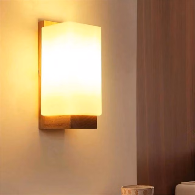 Nordara Minimalist Wooden Wall Light in Brown with E27 Socket and Glass Shade