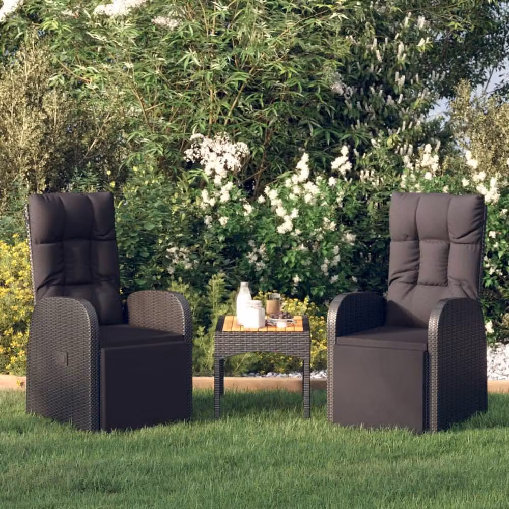 Berkfield Home Reclining Garden Chairs with Cushions, 2 Piece Set, Black Poly Rattan and Steel – 2