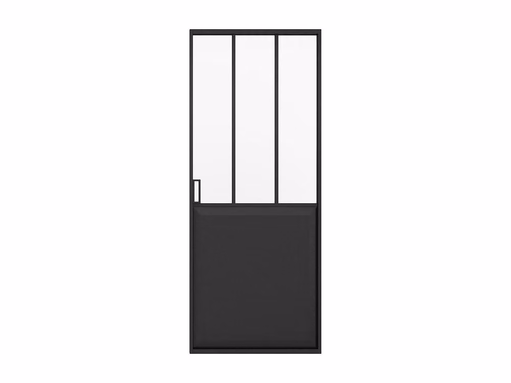 Vente-unique Modern Double Sliding Studio-Style Pocket Door in Black with Frosted Glass and Silver Aluminium Trim – 4