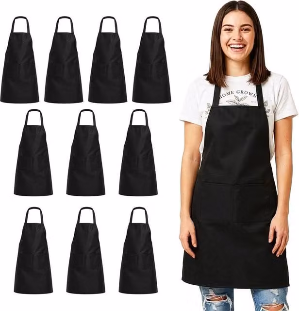 FLAVORA Black Linen-Cotton Unisex Cooking Apron with 2 Pockets, W: 100 cm, H: 15 cm