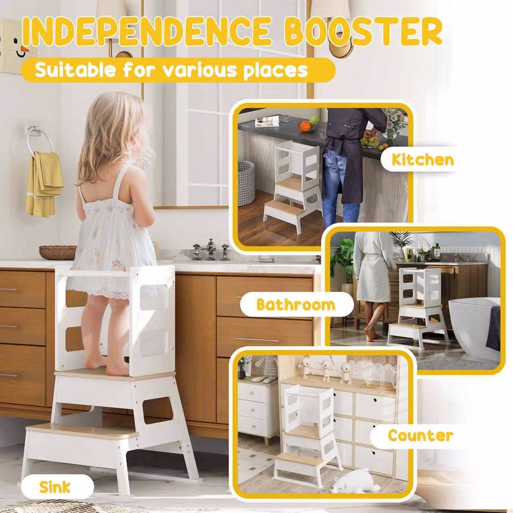 STILVORA Toddler Standing Tower with Blackboard in White – 6