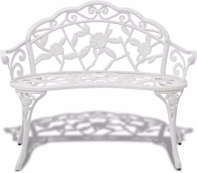 Berkfield Home Floral Cast Aluminium Garden Bench in White, Width: 100 cm