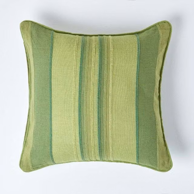 Homescapes Morocco Cotton Striped Cushion Cover, Green, W/D/H: 45 x 45 x 1 cm