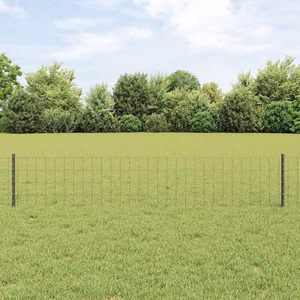 Berkfield Home Sturdy Euro Fence with 5 U Posts, Grey Powder-Coated Steel, W: 10 m, H: 0.8 m, D: 0.4 m – 2