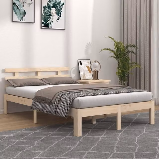 Berkfield Home Small Double Solid Wood Bed Frame in Brown, W/D/H: 120 x 200 cm