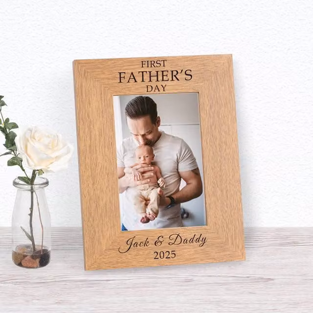 Uniqueful Personalised First Fathers Day Wood Picture Frame, Brown, 10 x 15 cm