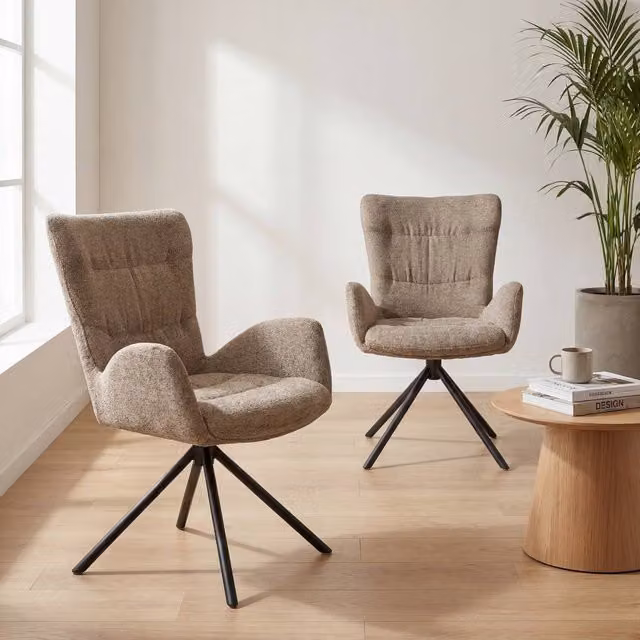 SONARA Set of 2 Luxury Brown Chenille Swivel Accent Chairs for Living Room or Home Office