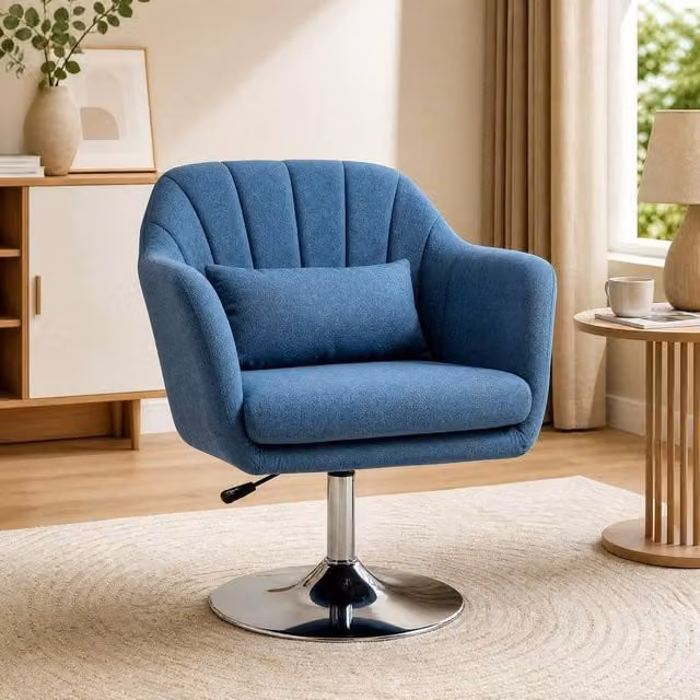 STILVORA Blue Fabric Swivel Vanity Chair with Adjustable Height and Armrests