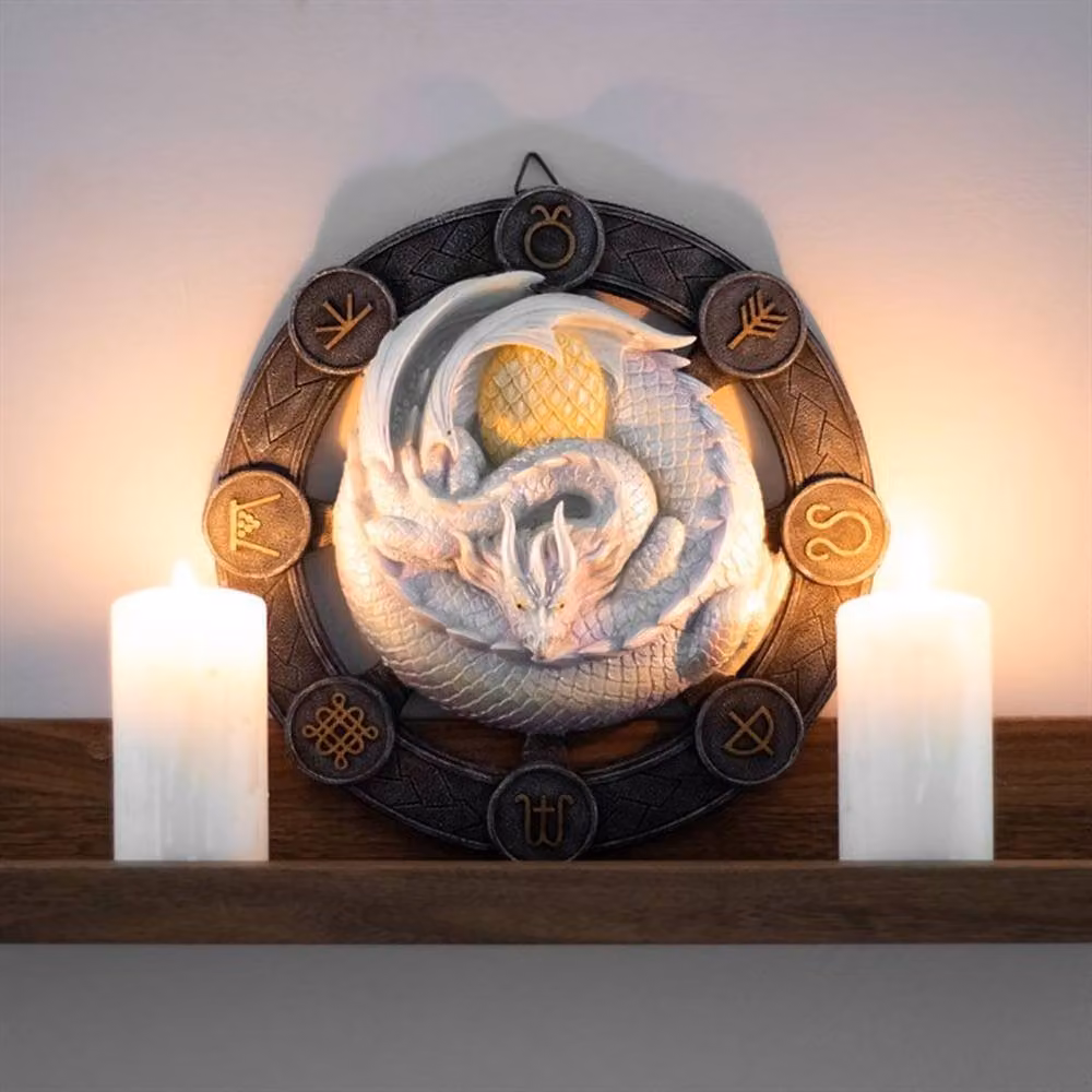 Uniqueful Ostara Dragon Resin Wall Plaque by Anne Stokes in White and Multicolour – 2