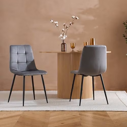 Birlea Axel Set of 2 Grey Velvet Fabric Dining Chairs