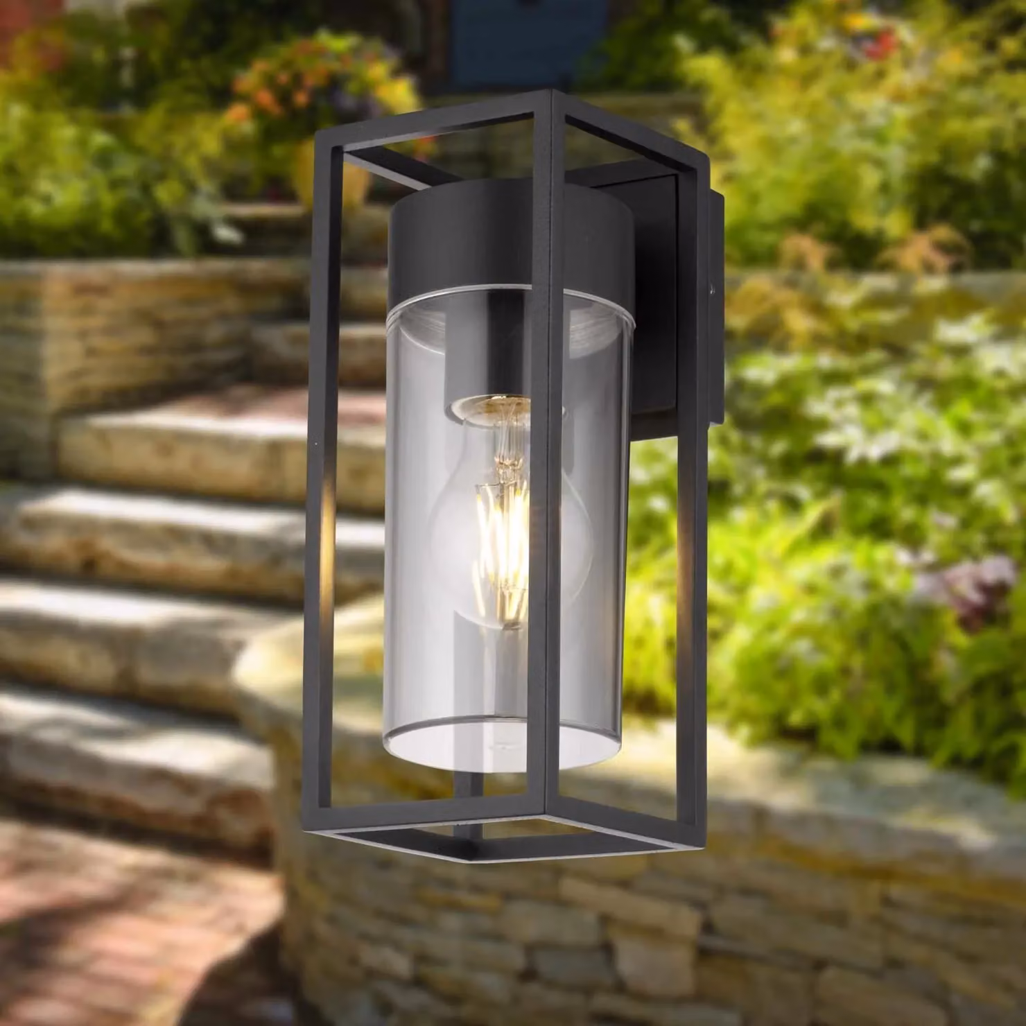 First Choice Lighting Hale Black and Transparent IP44 Outdoor Wall Light – 3