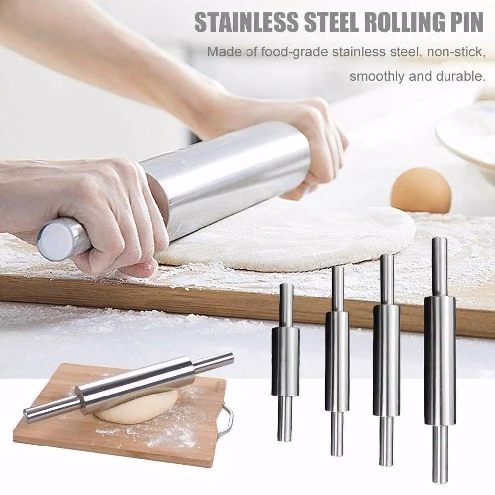 NESTLUNE Non-Stick Stainless Steel Rolling Pin in Silver, W: 15 cm, L: 100 cm – 3