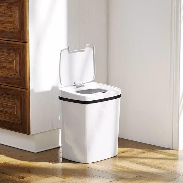 HOMCOM 15L Automatic Sensor Bin, Touchless Battery Operated Kitchen Bin in White