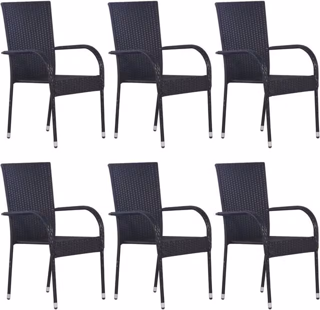 Berkfield Home Set of 6 Stackable Black Poly Rattan Outdoor Chairs with Armrests – 1