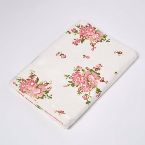 Homescapes Floral Cotton Bath Sheet in Cream with Pink and Green Pattern