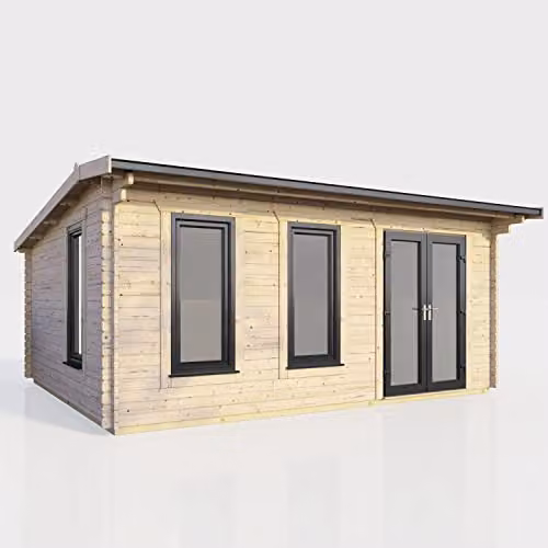 Powersheds Premium Apex Log Cabin with Double Doors and Toughened Glass Windows in Anthracite and Brown – 1