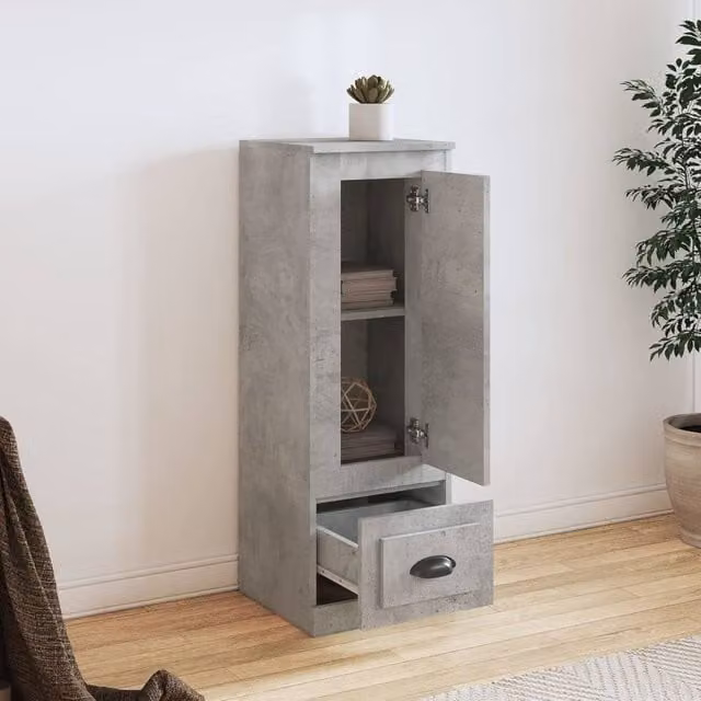 Berkfield Home Highboard in Concrete Grey, W/D/H: 36 x 35.5 x 103.5 cm