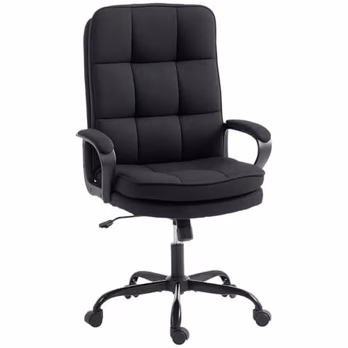 HOMCOM Black Fabric Task Chair with Armrests and Swivel Castors for Home Office – 1