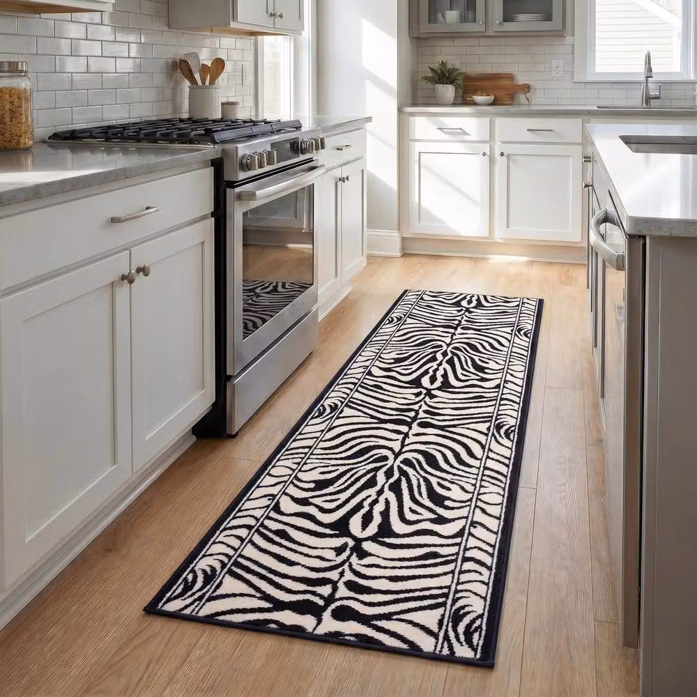 Bravich LTD Zebra Print Hallway Runner Rug, Non-Slip Low Pile Polypropylene Carpet, Black and Multicolour, W: 60 cm, L: 120 cm – 2