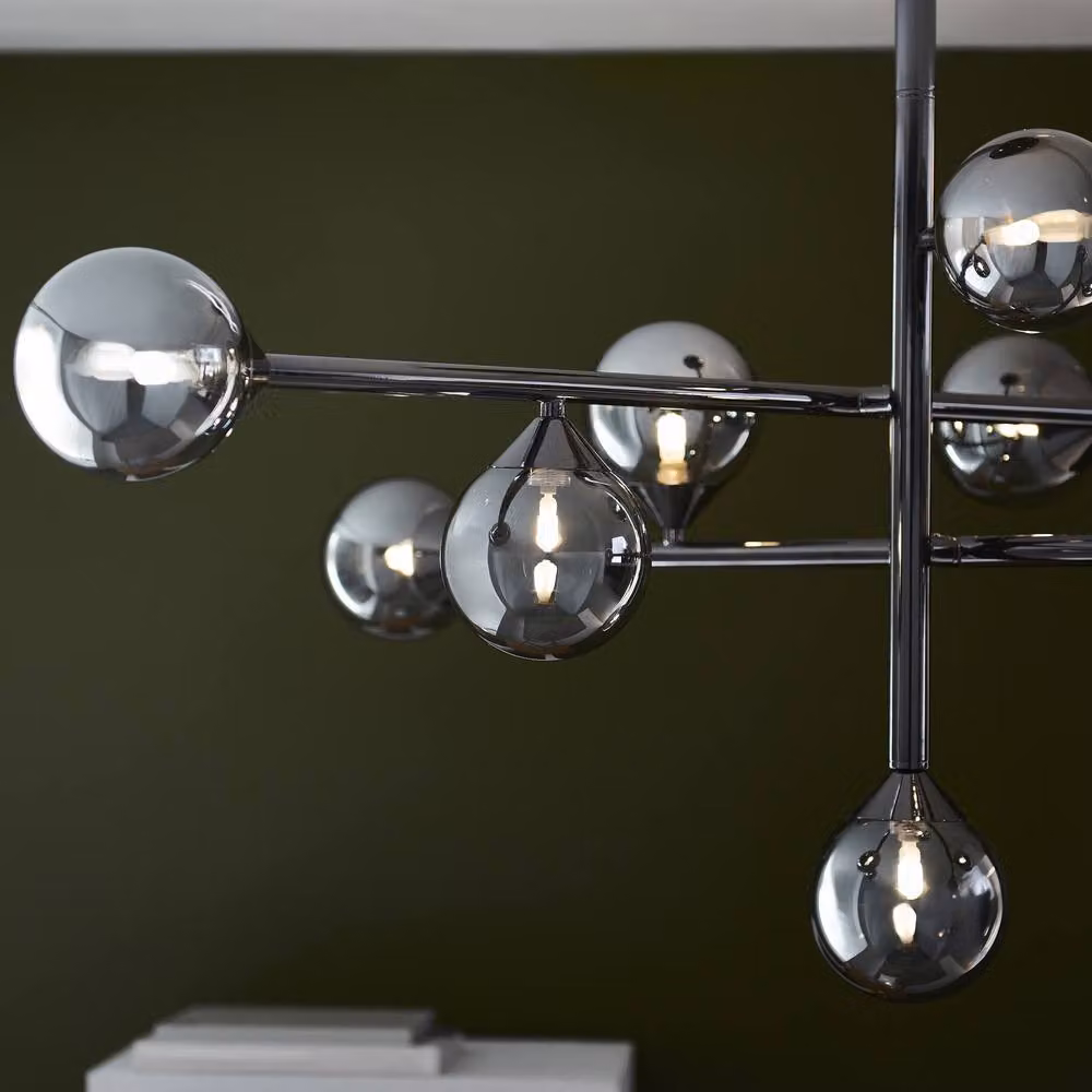 Netlighting Grosseto Multi Arm Pendant Light in Black Chrome with Smoked Mirror Glass and 10x5W LED – 3