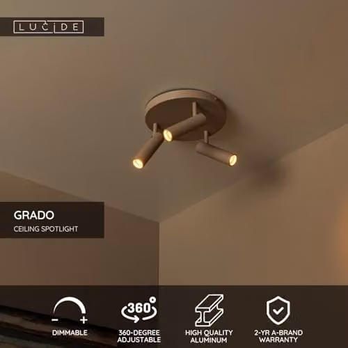Lucide Grado Adjustable Ceiling Spotlight, Taupe, Diameter: 25 cm, 3xGU10 – 2