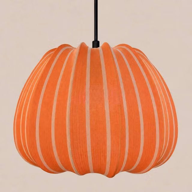 CGC Lighting Fleur Large 50cm Striped Bell Lantern Lampshade in Orange and Red Fabric