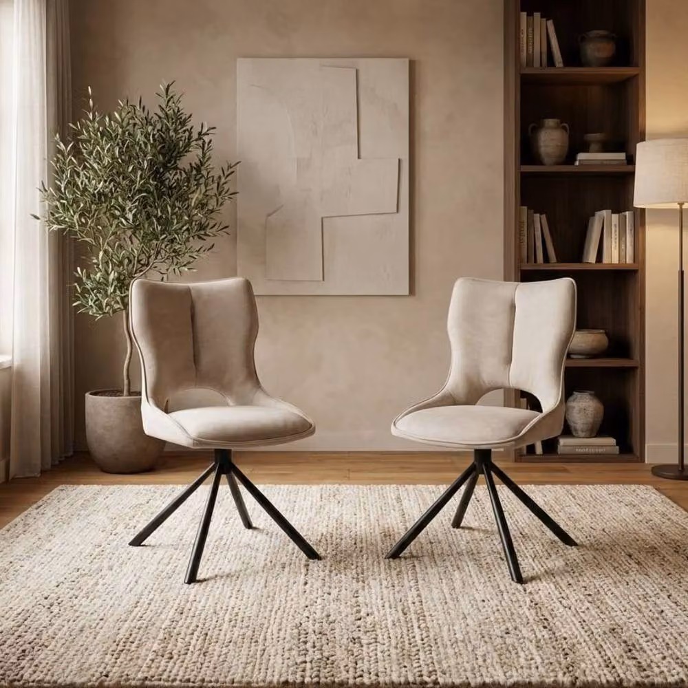 HOME LUXE INTERIOR Roseland 360 Swivel Dining Chairs, Set of 2, Beige Fabric – 3