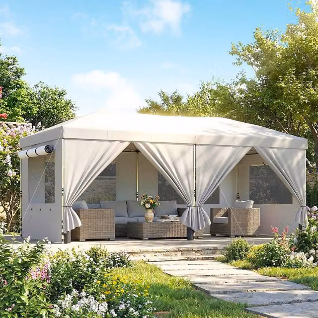 OUTSUNNY White Pop Up Gazebo Marquee with UPF50+ Protection, W/D/H: 6 x 3 x 2.1 m
