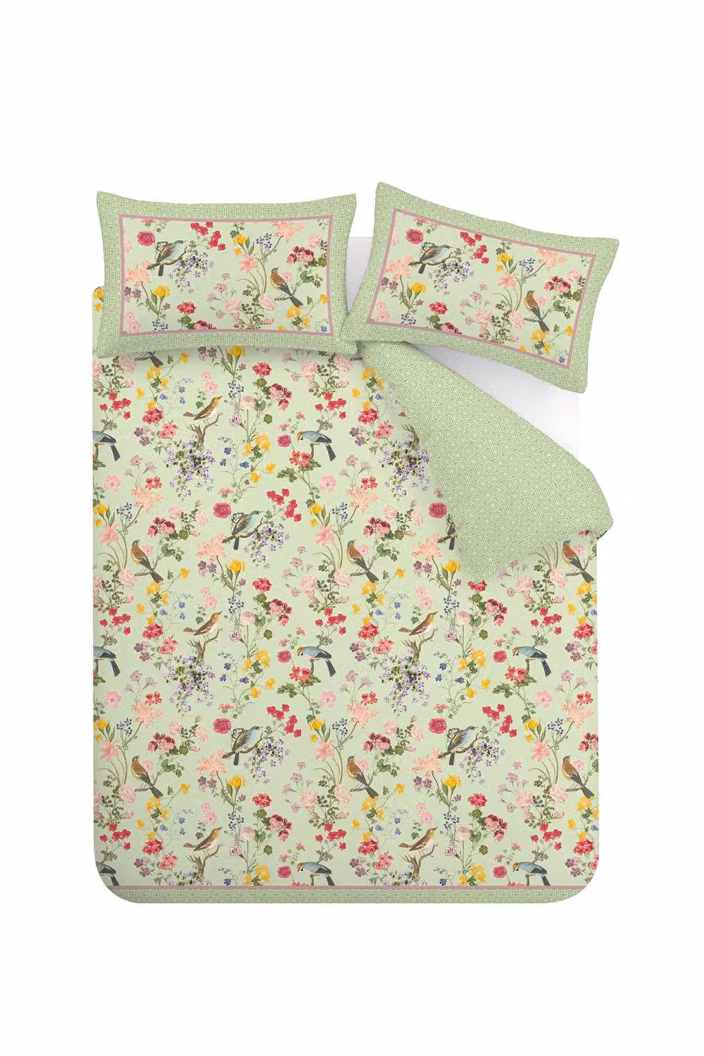 Catherine Lansfield RHS Birds In Bloom Green Floral Microfibre Duvet Cover Set, W: 140 cm, L: 200 cm – 2