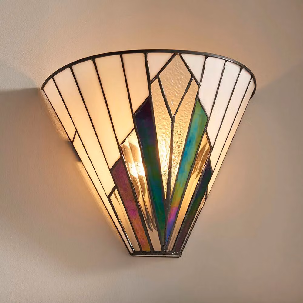 Loops Tiffany Glass Wall Light in Cream and Iridescent Black – 3
