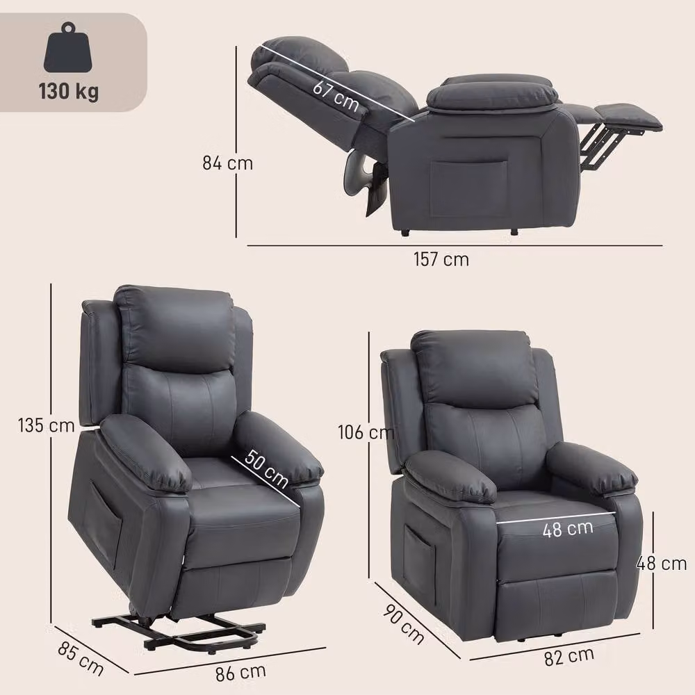 HOMCOM Power Lift Recliner Chair with Remote, Dark Grey Synthetic Leather – 3